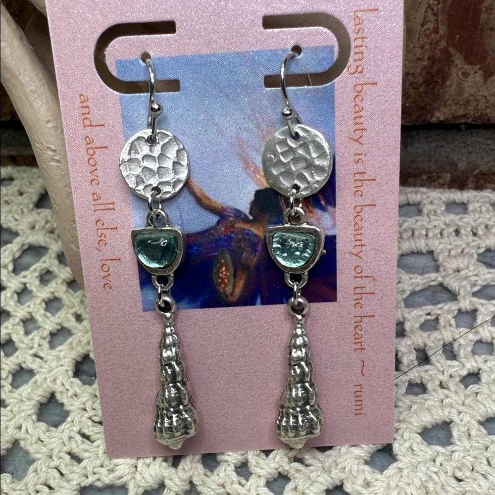 Seashell Silver Tone Dangle Earrings - image 4